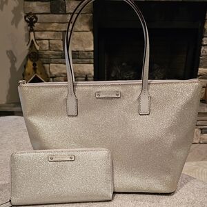 Kate Spade sparkling silver purse with matching wallet